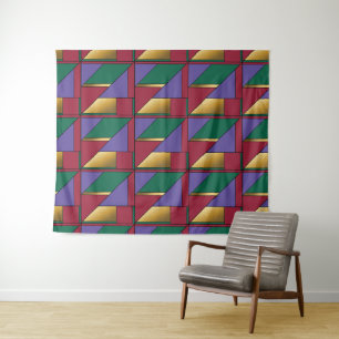Geometric Pattern Gold Purple Green Red Tapestry