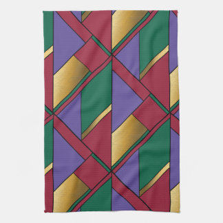 Geometric Pattern Gold Purple Green Red Tea Towel