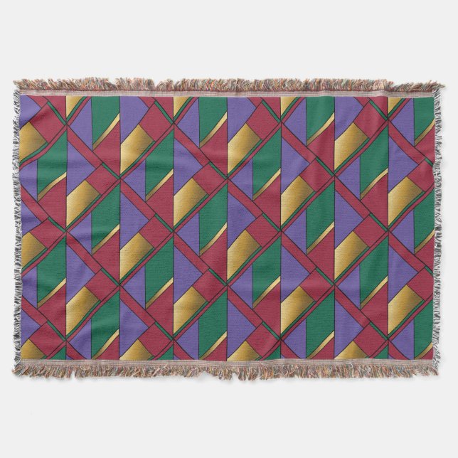Geometric Pattern Gold Purple Green Red Throw Blanket (Front)
