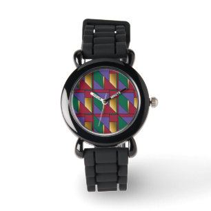 Geometric Pattern Gold Purple Green Red Watch