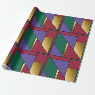 Geometric Pattern Gold Purple Green Red Wrapping Paper
