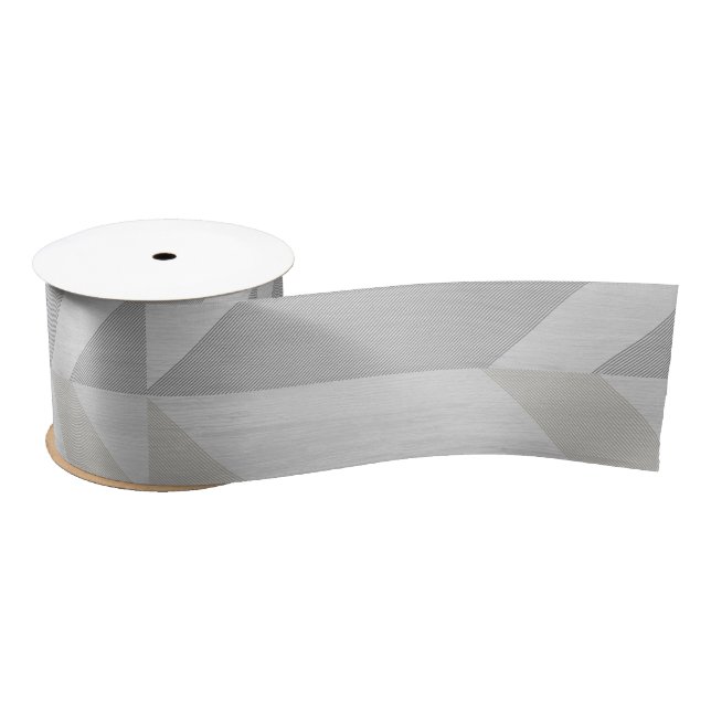 geometric pattern grey wood ribbon satin ribbon (Spool)