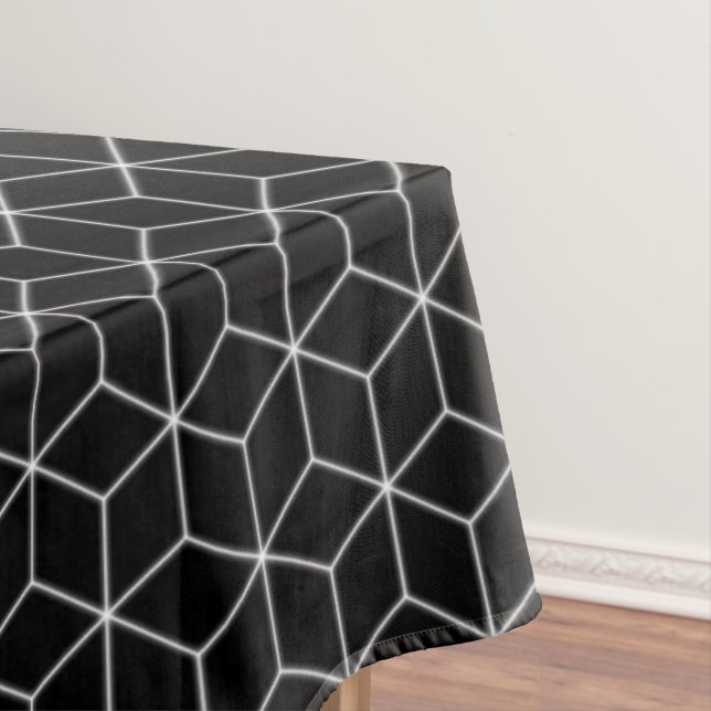 Geometric Pattern Hexagon Black and White Tablecloth (In Situ)