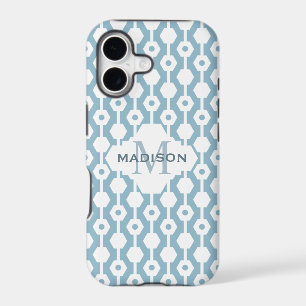 Geometric Pattern Hexagon Dot Monogram Blue