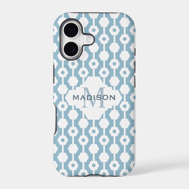Geometric Pattern Hexagon Dot Monogram | Blue (Back)