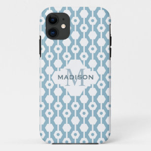 Geometric Pattern Hexagon Dot Monogram   Blue iPhone 11 Case
