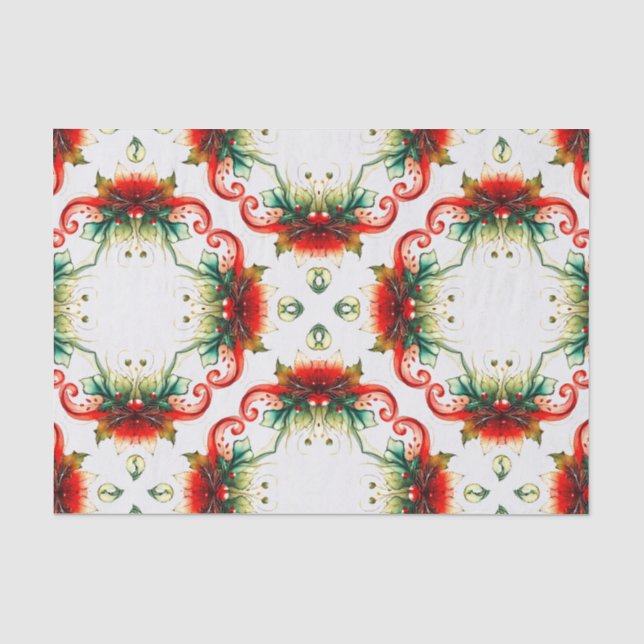 Geometric pattern holly berries and ribbons tissue paper (Front)
