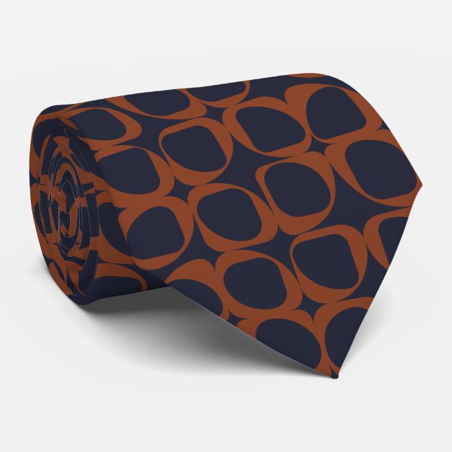 Geometric Pattern II - Navy and Rust A Tie (Rolled)
