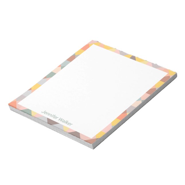 Geometric Pattern in Autumn Earth Tones with Name Notepad (Rotated)