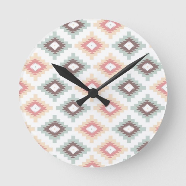 Geometric pattern in aztec style round clock (Front)