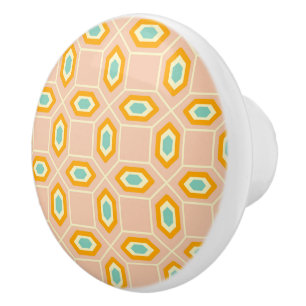 Geometric pattern in blue and orange diamond shape ceramic knob