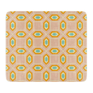 Geometric pattern in blue and orange diamond shape cutting board