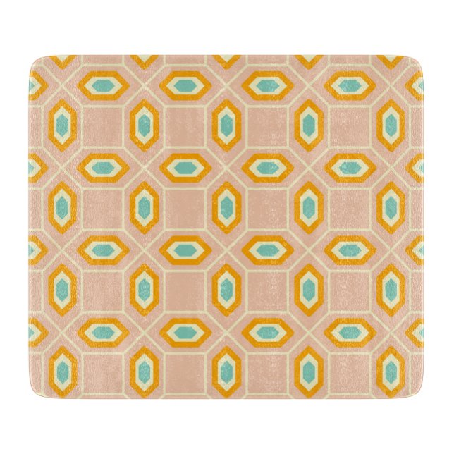 Geometric pattern in blue and orange diamond shape cutting board (Front)