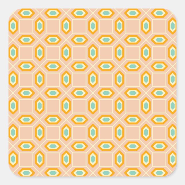 Geometric pattern in blue and orange diamond shape square sticker (Front)