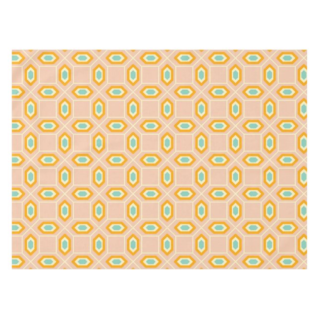 Geometric pattern in blue and orange diamond shape tablecloth (Front (Horizontal))