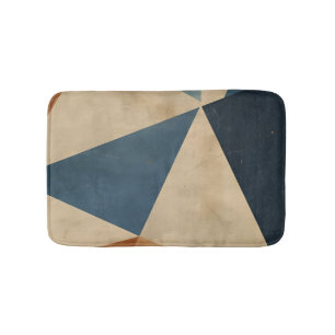 Geometric Pattern in Blues, Tans, and Rust Bath Mat
