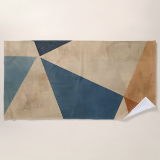 Geometric Pattern in Blues, Tans, and Rust Beach Towel