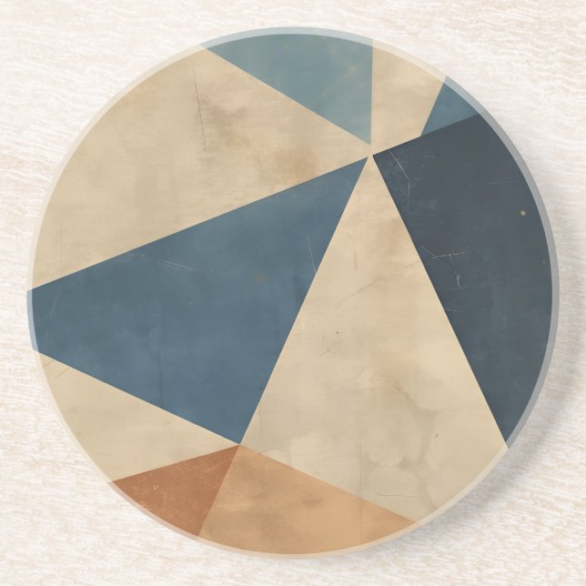 Geometric Pattern in Blues, Tans, and Rust Coaster (Front)