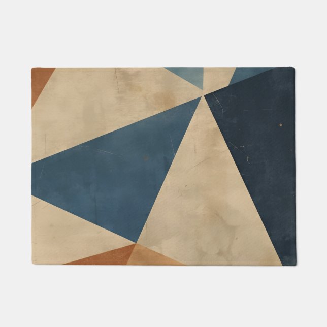 Geometric Pattern in Blues, Tans, and Rust Doormat (Front)