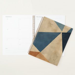 Geometric Pattern in Blues, Tans, and Rust Planner