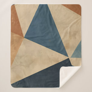 Geometric Pattern in Blues, Tans, and Rust Sherpa Blanket