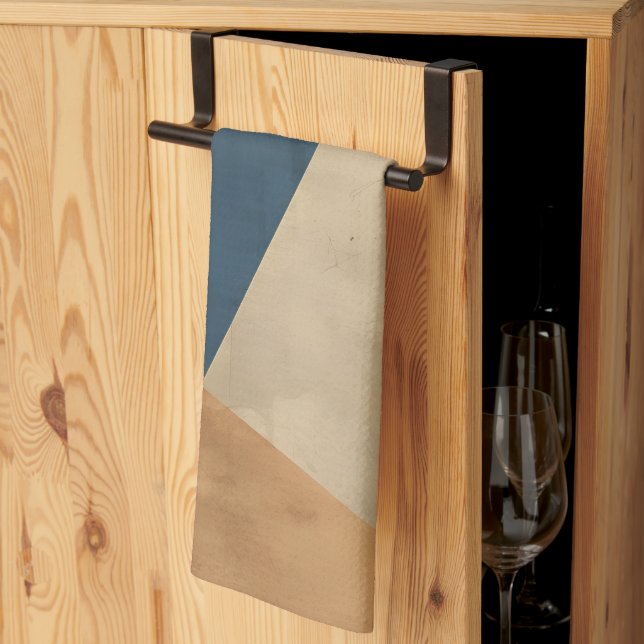 Geometric Pattern in Blues, Tans, and Rust Tea Towel (Thirds Fold)