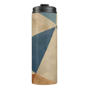 Geometric Pattern in Blues, Tans, and Rust Thermal Tumbler
