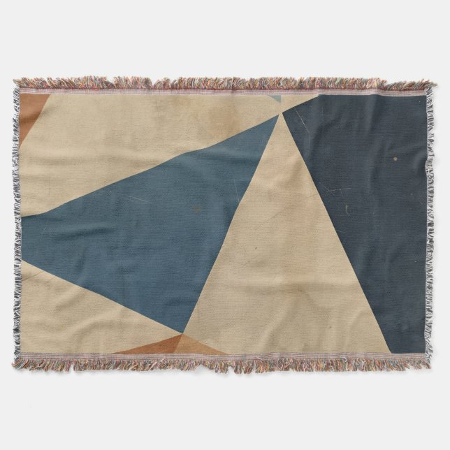Geometric Pattern in Blues, Tans, and Rust Throw Blanket (Front)