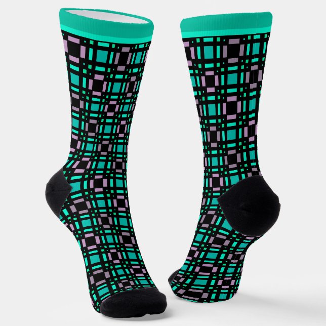 Geometric pattern in green and geometric colours p socks (Angled)