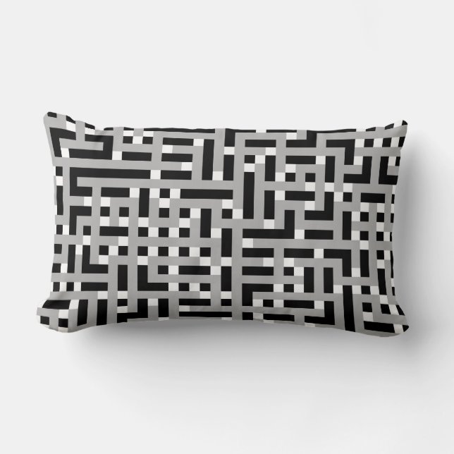 Geometric Pattern in Grey, Black and White. Lumbar Cushion (Front)