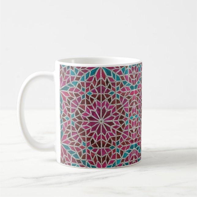 Geometric Pattern in Pink Brown and Blue Colour Coffee Mug (Left)