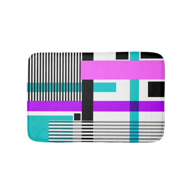 geometric pattern in striped and neon colours bath mat (Front)
