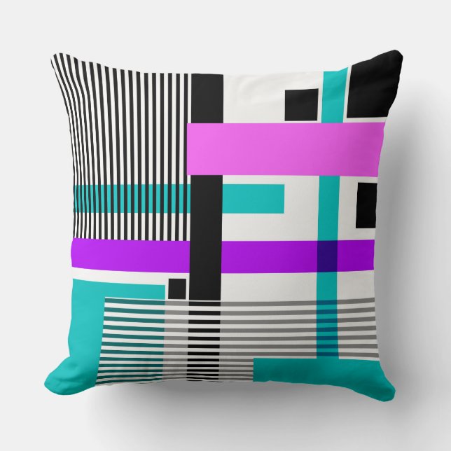 geometric pattern in striped and neon colours cushion (Front)