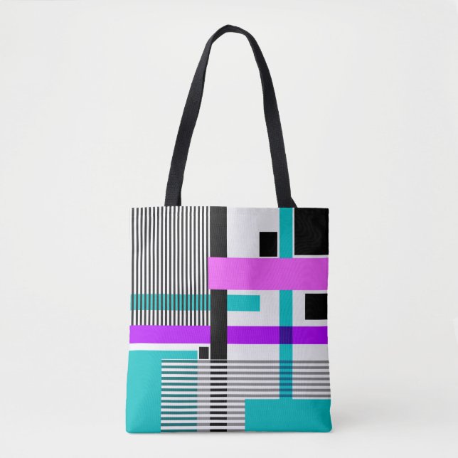 geometric pattern in striped and neon colours tote bag (Front)