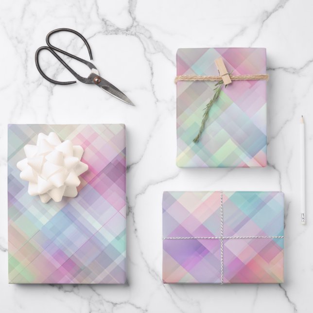 Geometric Pattern | Iridescent Diamond Cut Wrapping Paper Sheet (Front)