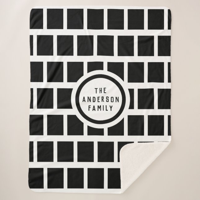 Geometric Pattern Modern Black and White Sherpa Bl Blanket (Front)
