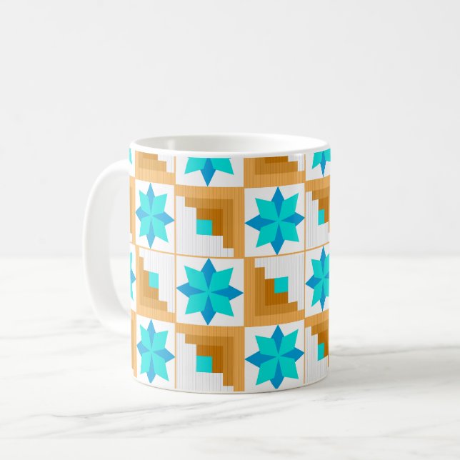 Geometric pattern multicolored patchwork coffee mug (Front Left)