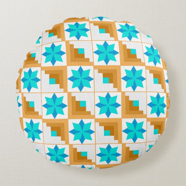 Geometric pattern multicolored patchwork round cushion (Front)