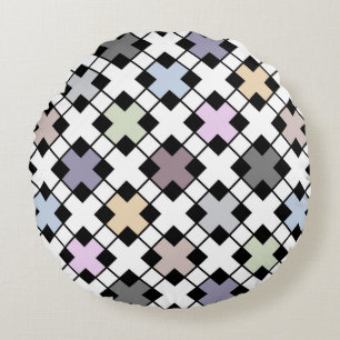 Geometric pattern multicolored round cushion