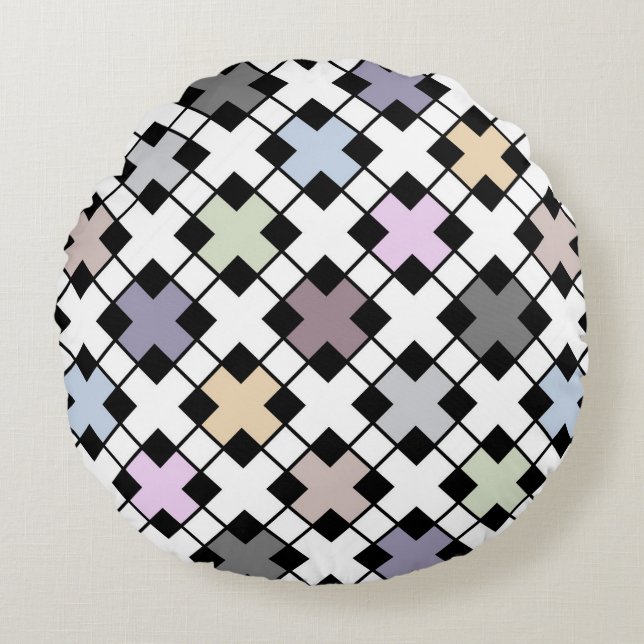 Geometric pattern multicolored round cushion (Front)