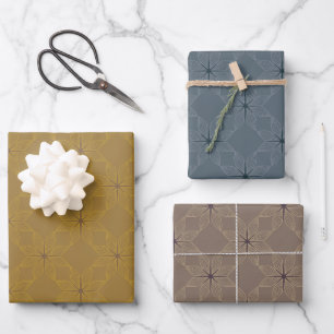 Geometric Pattern   Ochre, Dusty Stone, Slate Blue Wrapping Paper Sheet