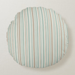 Geometric pattern of brown and green lines round cushion