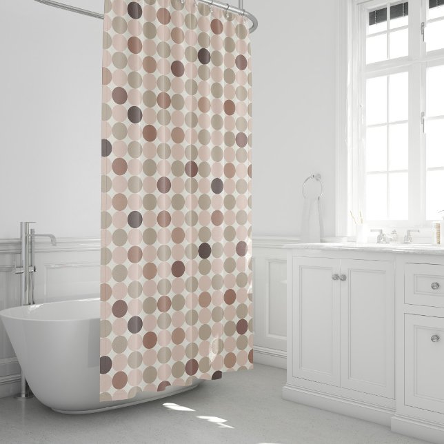 Geometric pattern of brown and pink polka dots shower curtain (Creator Uploaded)
