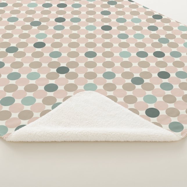 Geometric pattern of green and pink polka dots sherpa blanket (3/4)