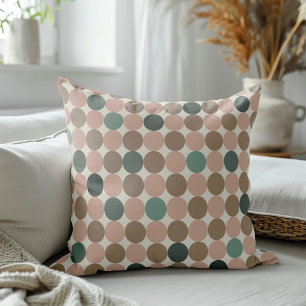 Geometric pattern of green, brown, pink polka dots cushion