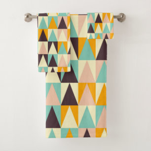 Geometric pattern of multi-colored triangles bath towel set