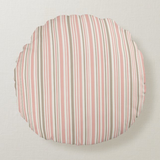 Geometric pattern of pink and brown lines round cushion (Front)