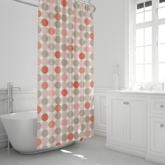 Geometric pattern of red and pink polka dots shower curtain (Creator Uploaded)