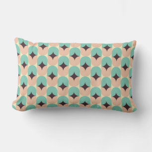 Geometric pattern of teal, beige, and black shapes lumbar cushion