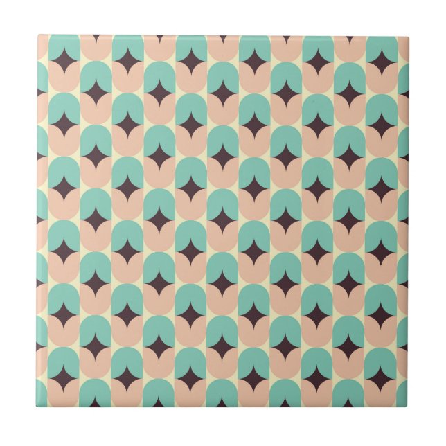 Geometric pattern of teal, beige, and black shapes tile (Front)
